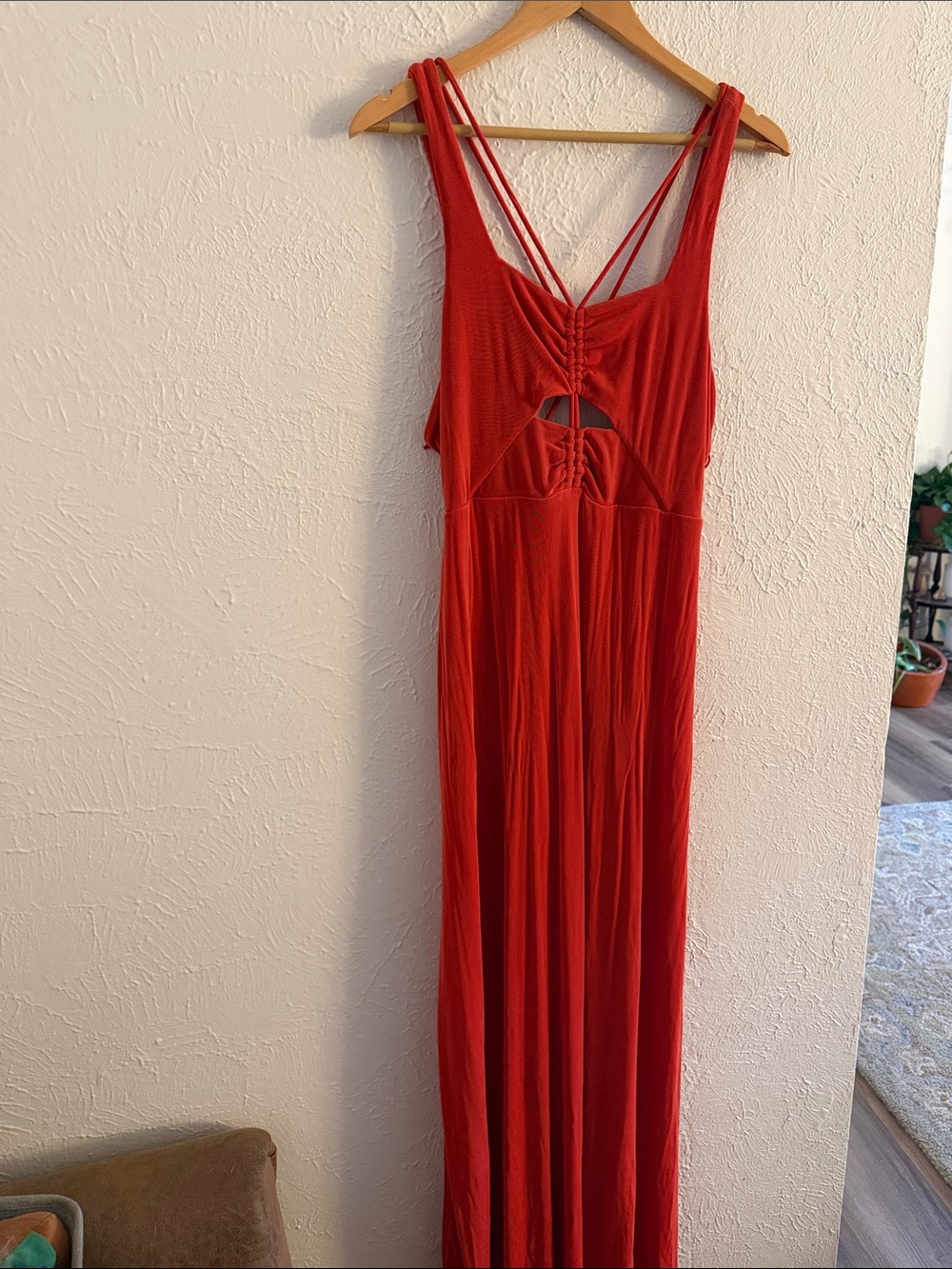 Free People Orange Backless Maxi Dress with Strappy Cutout